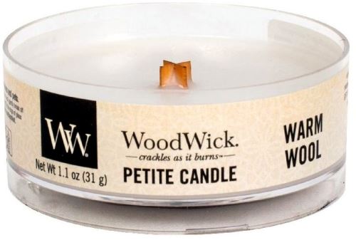 WoodWick Petite Warm Wool vonná svíčka s dřevěným knotem 31 g