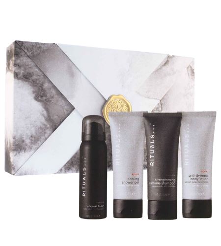 Rituals Homme Small dárková sada pro muže sprchová pěna 50 ml + chladivý sprchový gel 70 ml + šampon 70 ml + tělové mléko 70 ml