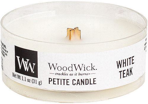WoodWick Petite White Teak vonná svíčka s dřevěným knotem 31 g
