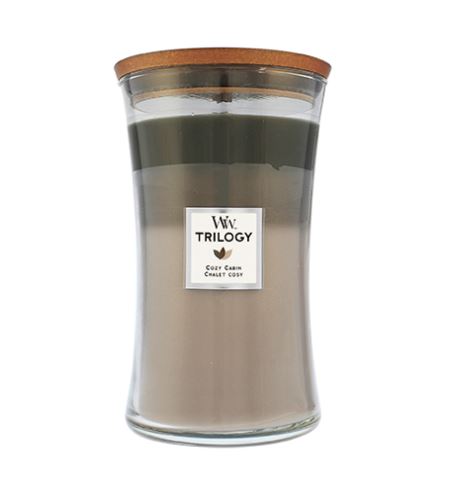 WoodWick Trilogy Cozy Cabin vonná svíčka s dřevěným knotem 609,5 g