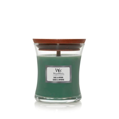 WoodWick Sage & Myrht vonná svíčka s dřevěným knotem 85 g