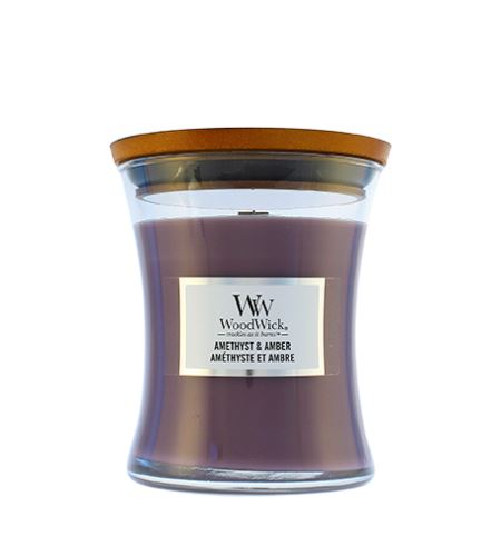 WoodWick Amethyst & Amber vonná svíčka s dřevěným knotem 275 g