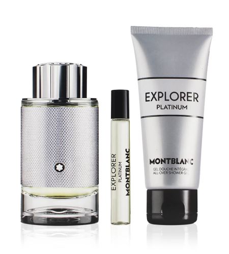 Montblanc Explorer Platinum dárková sada pro muže parfémovaná voda 100 ml + sprchový gel 100 ml + cestovní mini sprej 7,5 ml