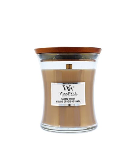 WoodWick Santal Myrrh vonná svíčka s dřevěným knotem 275 g