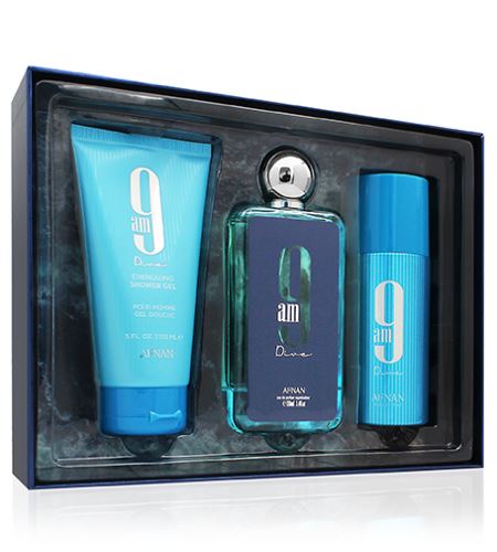 Afnan 9 AM Dive dárková unisex parfémovaná voda 100 ml + sprchový gel 150 ml + deosprej 150 ml