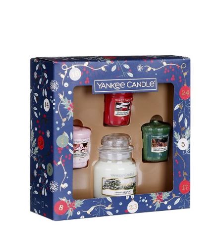 Yankee Candle Countdown To Christmas dárková sada vonná svíčka 104 g + votivní svíčka 3 x 49 g