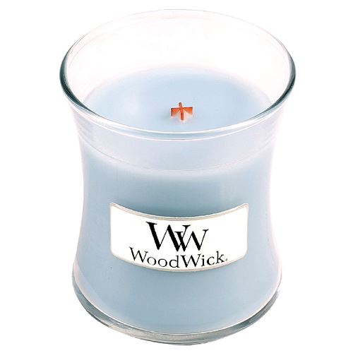 WoodWick Soft Chambray vonná svíčka s dřevěným knotem 85 g
