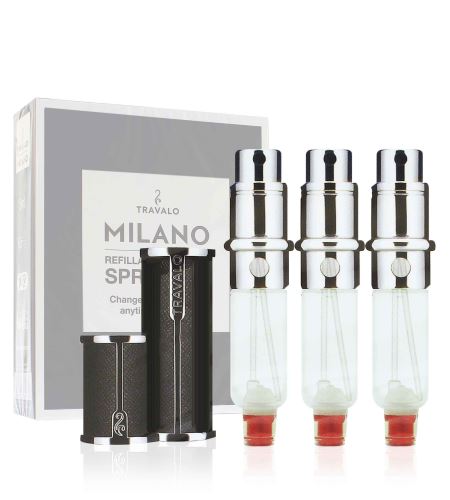 Travalo Milano plnitelný rozprašovač parfémů dárková sada Black 3 x 5 ml + pouzdro
