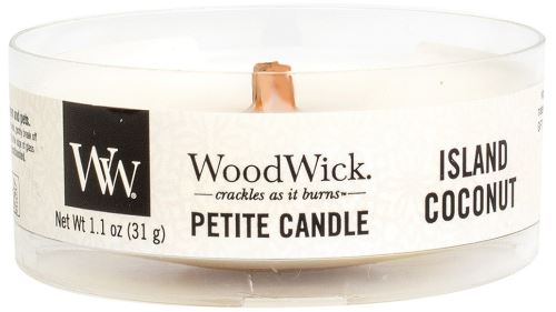 WoodWick Petite Island Coconut vonná svíčka s dřevěným knotem 31 g