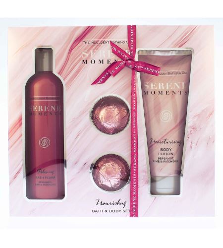 The Indulgent Bathing Co. Serene Moments Nourishing Bath & Body Set dárková sada pěna do koupele 300 ml + tělové mléko 200 ml + bomba do koupele 2 x 30 g