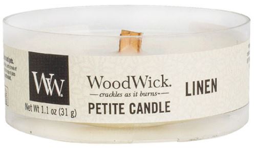 WoodWick Petite Linen vonná svíčka s dřevěným knotem 31 g