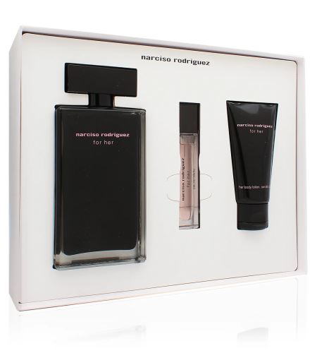 Narciso Rodriguez For Her dárková sada pro ženy toaletní voda 100 ml + tělové mléko 50 ml + toaletní voda 10 ml