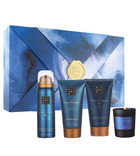 Rituals The Ritual Of Hammam Small dárková sada sprchová pěna 50 ml + mini vonná svíčka 25 g + tělové bahno 70 ml + tělový krém 70 ml