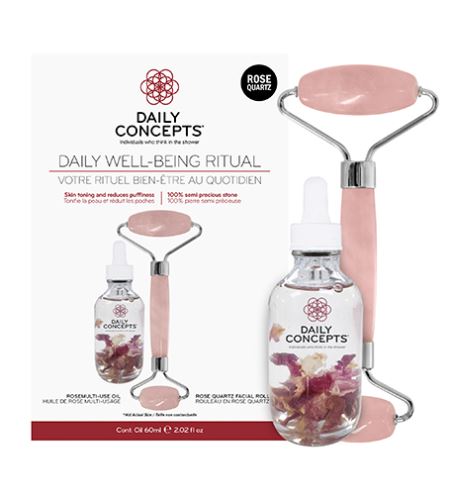 Daily Concepts Daily Well-Being Ritual dárková sada Daily Rose Quartz Facial Roller + Rose Multi-Use Oil 60 ml