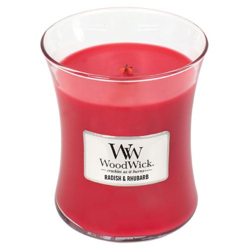 WoodWick Radish and Rhubarb vonná svíčka s dřevěným knotem 275 g