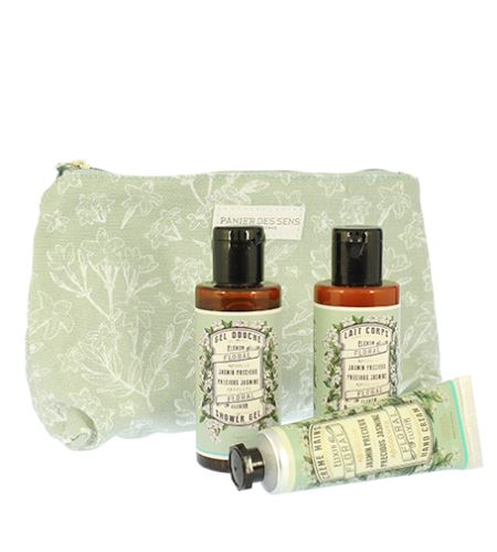 Panier Des Sens Precious Jasmine dárková sada sprchový gel 70 ml + tělové mléko 70 ml + krém na ruce 30 ml