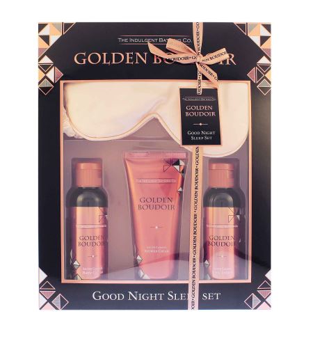 The Indulgent Bathing Co. Golden Boudoir Good Night Sleep Set dárková sada tělové mléko 100 ml + sprchový krém 100 ml + pěna do koupele 100 ml + maska na spaní