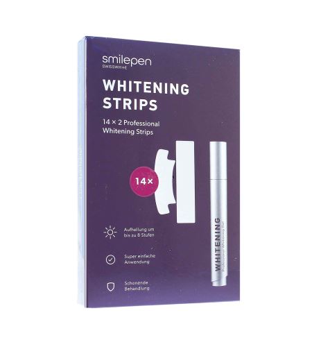 Smilepen Whitening Strips sada bělicích pásek a gelového pera 14 ks + 5 ml