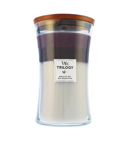 WoodWick Trilogy Amethyst Sky vonná svíčka s dřevěným knotem 609,5 g