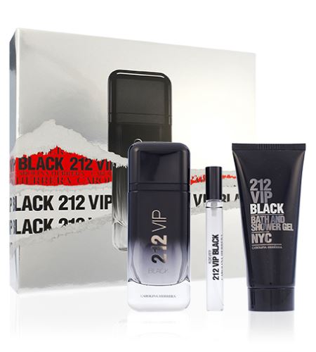 Carolina Herrera 212 Vip Black dárková sada pro muže parfémovaná voda 100 ml + parfémovaná voda 10 ml + sprchový gel 100 ml