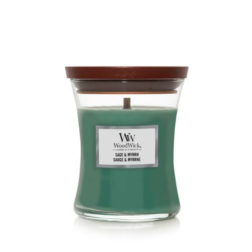 WoodWick Sage & Myrht vonná svíčka s dřevěným knotem 275 g