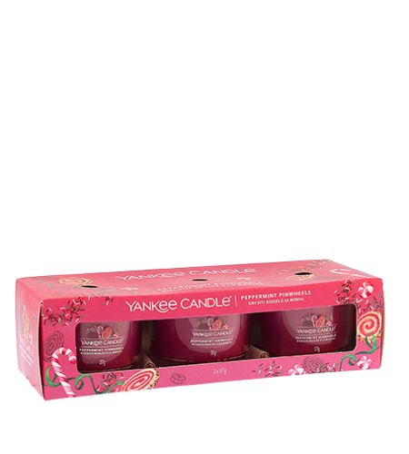 Yankee Candle Peppermint Pinwheels votivní svíčka ve skle 3 x 37 g