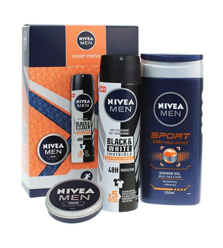Nivea Men Sport Fresh dárková sada (sprchový gel Men Sport 250 ml + anti-perspirant Men Black & White Invisible Ultimate Impact 150 ml + univerzální krém Men Creme 30 ml)