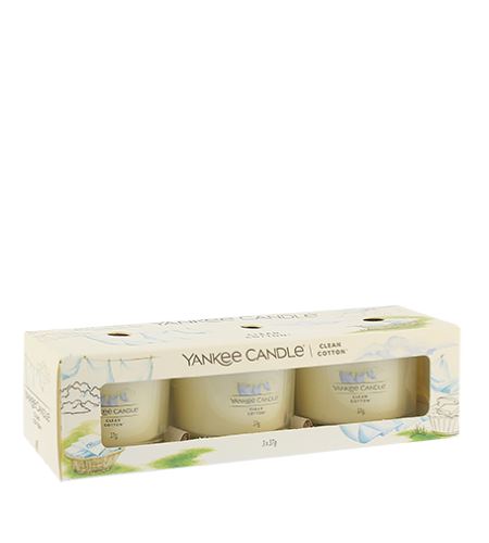 Yankee Candle Clean Cotton votivní svíčka ve skle 3 x 37 g