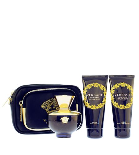 Versace Dylan Blue Pour Femme dárková sada pro ženy parfémovaná voda 100 ml + sprchový gel 100 ml + tělové mléko 100 ml + kosmetická taška