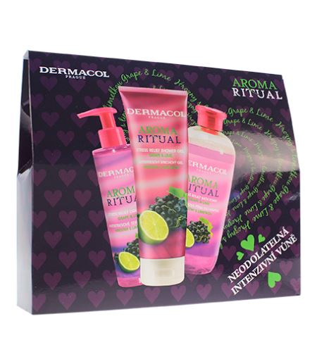 Dermacol Aroma Ritual Grape & Lime Set dárková sada dárková sada sprchový gel 250 ml + tekuté mýdlo na ruce 250 ml + pěna do koupele 500 ml