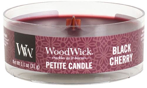 WoodWick Petite Black Cherry vonná svíčka s dřevěným knotem 31 g