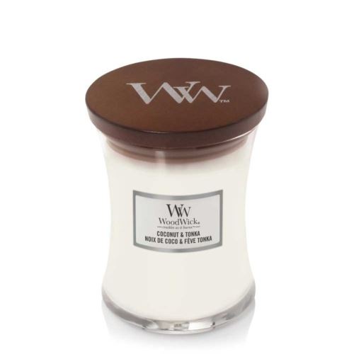 WoodWick Coconut & Tonka vonná svíčka s dřevěným knotem 275 g