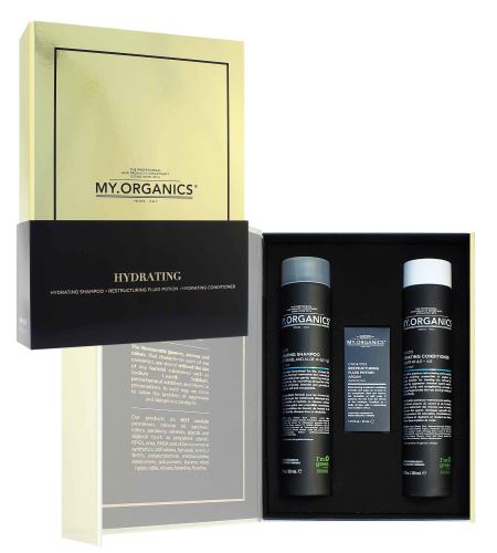 MY.ORGANICS Hydrating Deluxe dárková sada hydratační šampon 250 + hydratační kondicionér 250 ml + vlasový elixír 30 ml