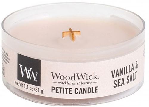 WoodWick Petite Vanilla & Sea Salt vonná svíčka s dřevěným knotem 31 g