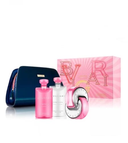 Bvlgari Omnia Pink Sapphire dárková sada pro ženy toaletní voda 65 ml + tělové mléko 75 ml + sprchový gel 75 ml + kosmetická taška