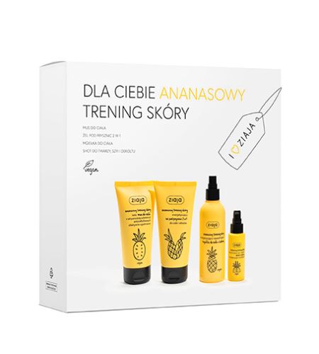 Ziaja Pineapple dárková sada mlhovina na tělo 200 ml + tělová pěna lehká formule 160 ml + sprchový gel 2v1 160 ml + sérum na obličej, krk a dekolt 50 ml