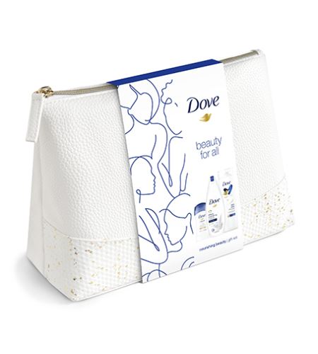 Dove Nourishing Beauty dárková sada sprchový gel Deeply Nourishing 250 ml + tělové mléko Essential Nourishment 250 ml + tuhý deodorant Original 40 ml + kosmetická taštička