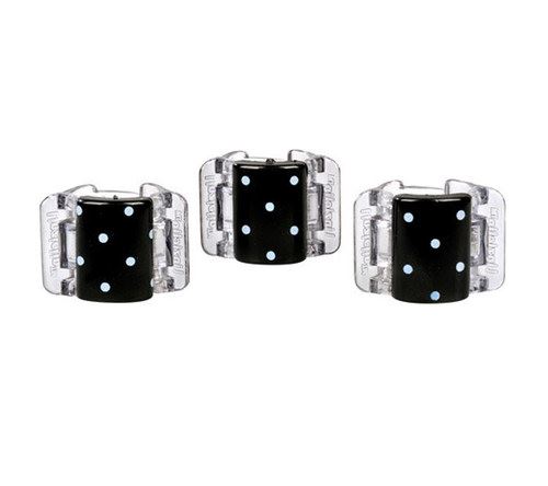 Linziclip Mini Hair Clip hair bands 3 ks Black With White Polka Dots