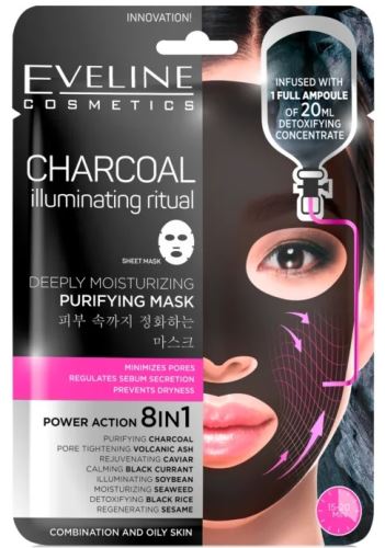 Eveline Cosmetics Charcoal Illuminating Ritual hluboce hydratační čistící pleťová textilní maska