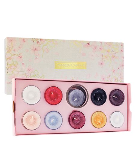 Yankee Candle Sakura Blossom Festival dárková sada čajová svíčka 10 x 9,8 g + svícen