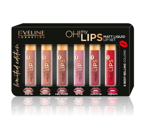 Eveline Oh! My Lips dárková sada (tekutá rtěnka s matným efektem Oh! My Lips 6 x 1,2 ml)