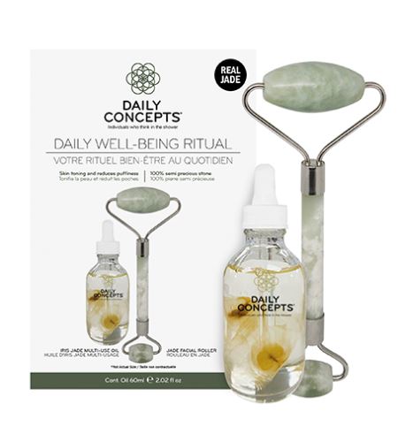 Daily Concepts Daily Well-Being Ritual dárková sada Daily Jade Facial Roller + Iris Jade Multi-Use Oil 60 ml