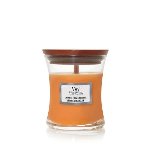 WoodWick Caramel Toasted Sesame vonná svíčka s dřevěným knotem 85 g