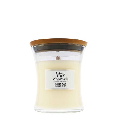 WoodWick Vanilla Musk vonná svíčka s dřevěným knotem 275 g