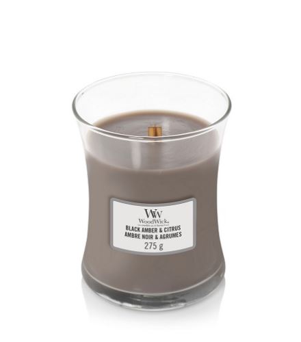 WoodWick Black Amber & Citrus vonná svíčka s dřevěným knotem 275 g