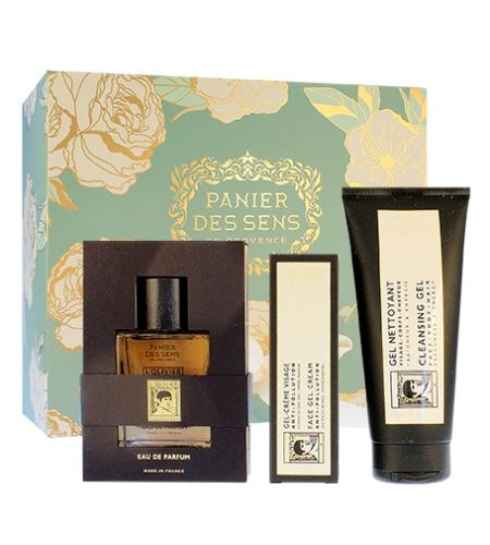 Panier Des Sens L'Olivier parfémovaná voda 50 ml + čistící gel na obličej, tělo a vlasy 200 ml + gelový krém na obličej 75 ml dárková sada Pro muže