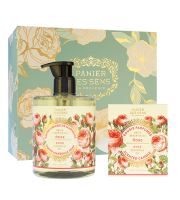 Panier Des Sens Rejuvenating Rose dárková sada tekuté mýdlo 500 ml + vonná svíčka 180 g