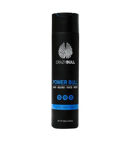 CrazyBull Power Bull Hair-Beard-Face-Body Shampoo multifunkční šampon 4 v 1 na vlasy, vousy, obličej a tělo 250 ml