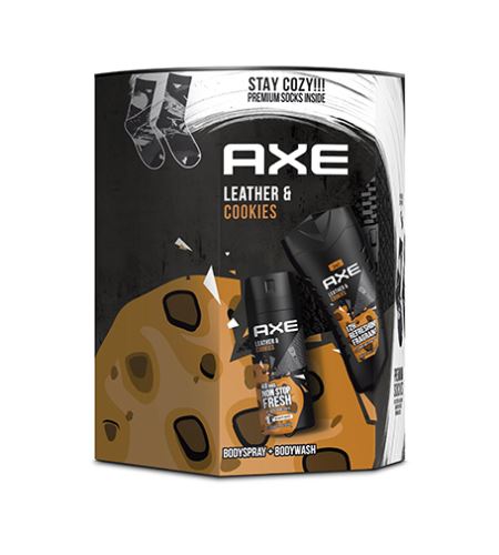 Axe Leather & Cookies dárková sada deodorant sprej 150 ml+ sprchový gel 250 ml + ponožky