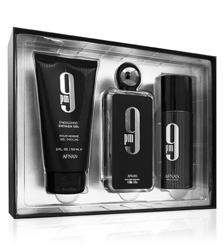 Afnan 9pm dárková sada pro muže parfémovaná voda 100 ml + sprchový gel 150 ml + deosprej 150 ml